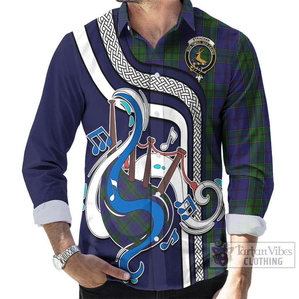 Strachan Tartan Long Sleeve Button Shirt with Epic Bagpipe Style - Tartanvibesclothing Shop