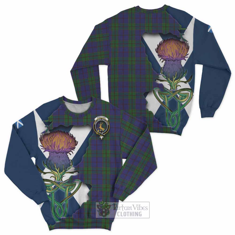 Tartan Vibes Clothing Strachan Tartan Family Crest Sweatshirt Scottish Thistle Celtic Inspired