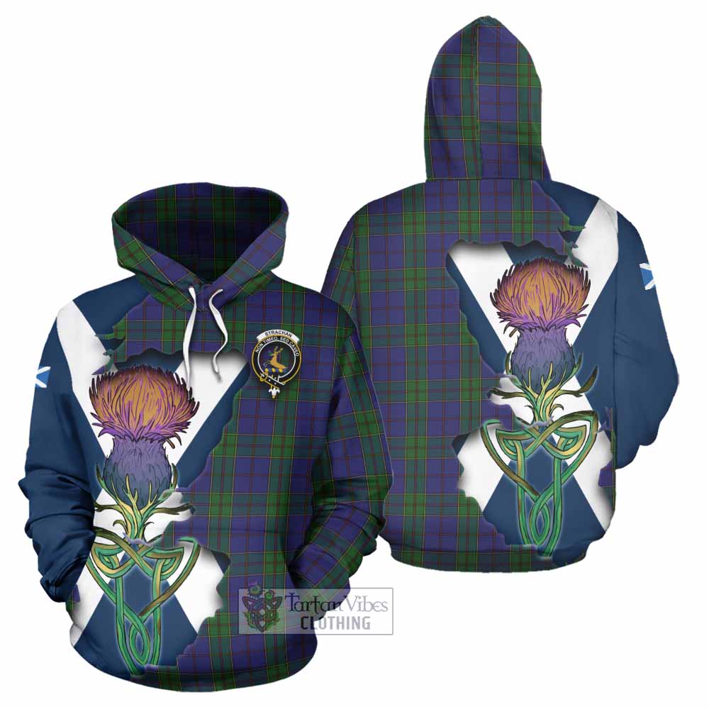 Tartan Vibes Clothing Strachan Tartan Family Crest Hoodie Scottish Thistle Celtic Inspired