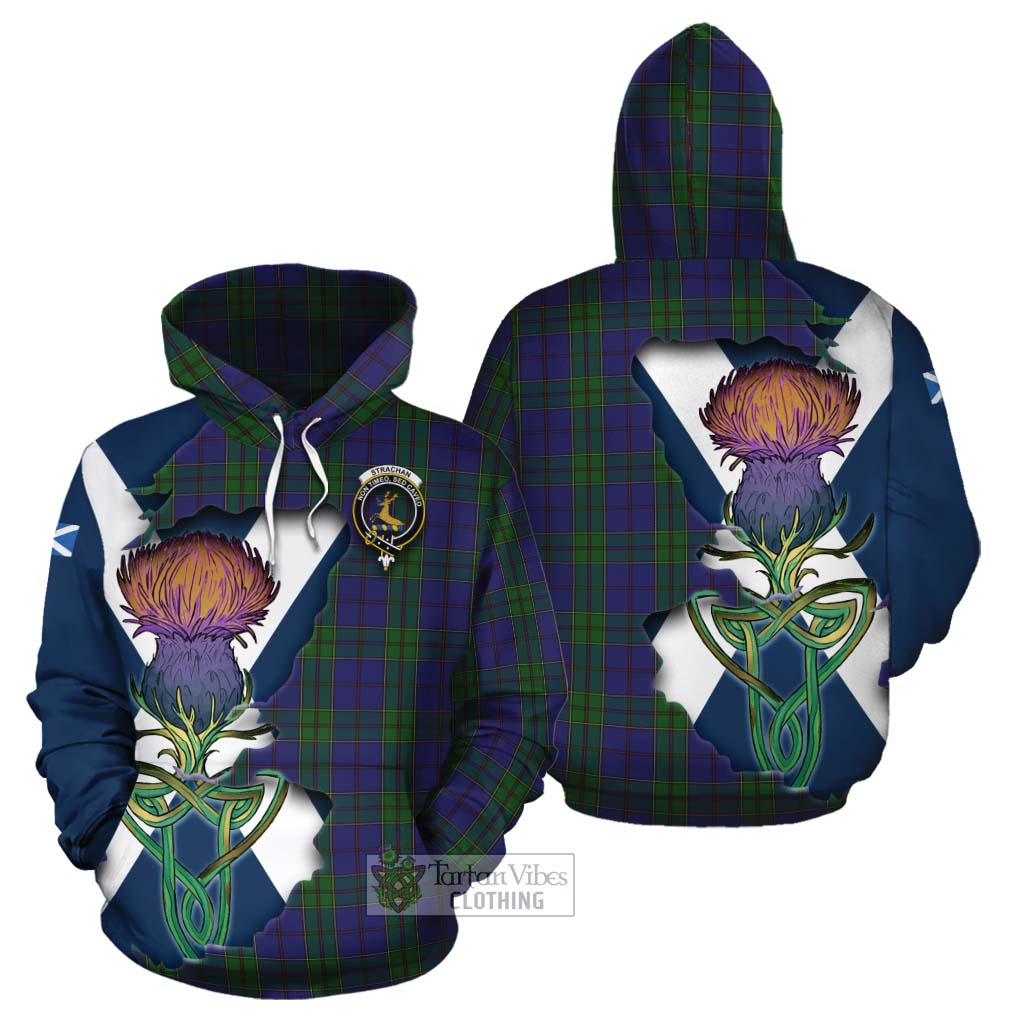 Tartan Vibes Clothing Strachan Tartan Family Crest Cotton Hoodie Scottish Thistle Celtic Inspired