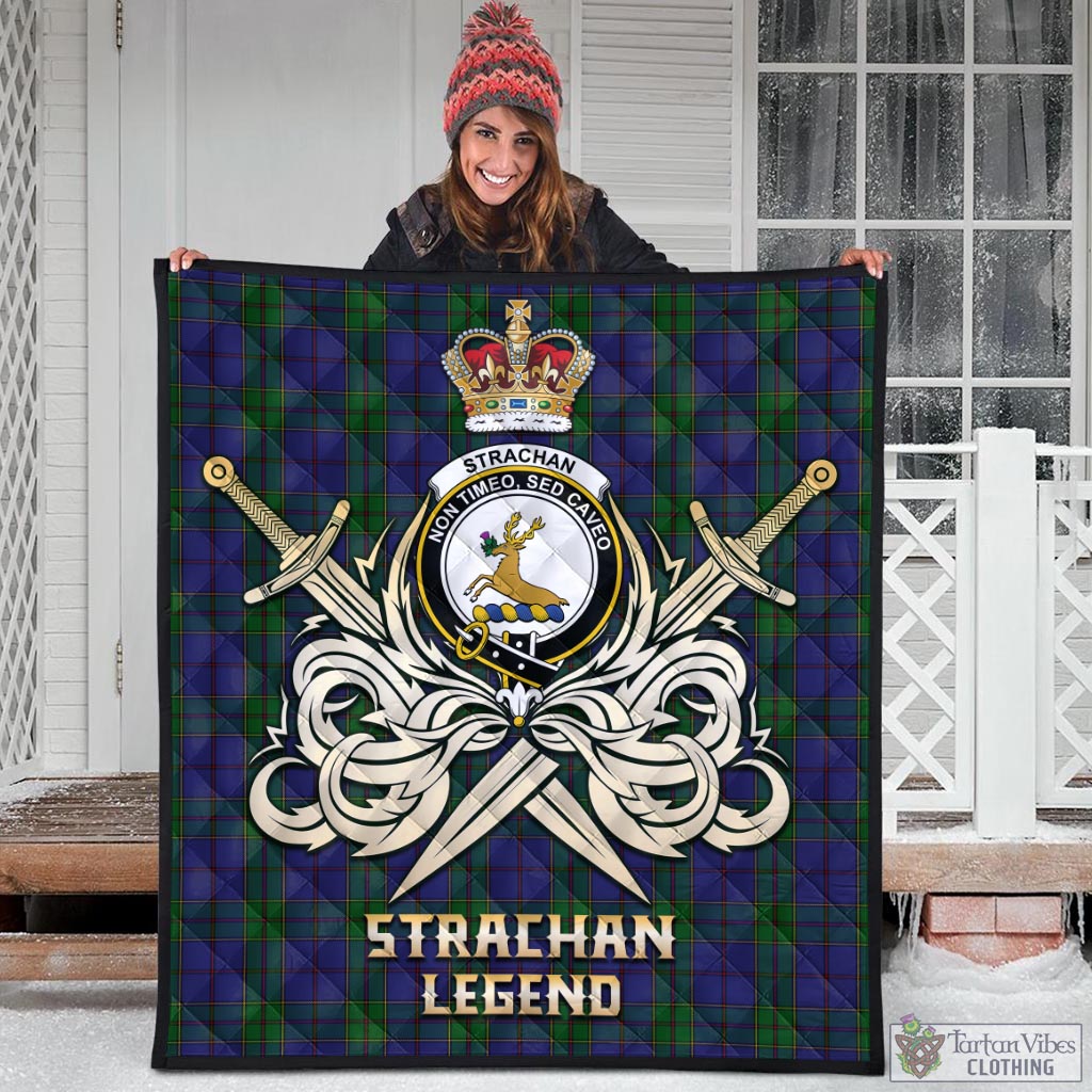 Tartan Vibes Clothing Strachan Tartan Quilt with Clan Crest and the Golden Sword of Courageous Legacy