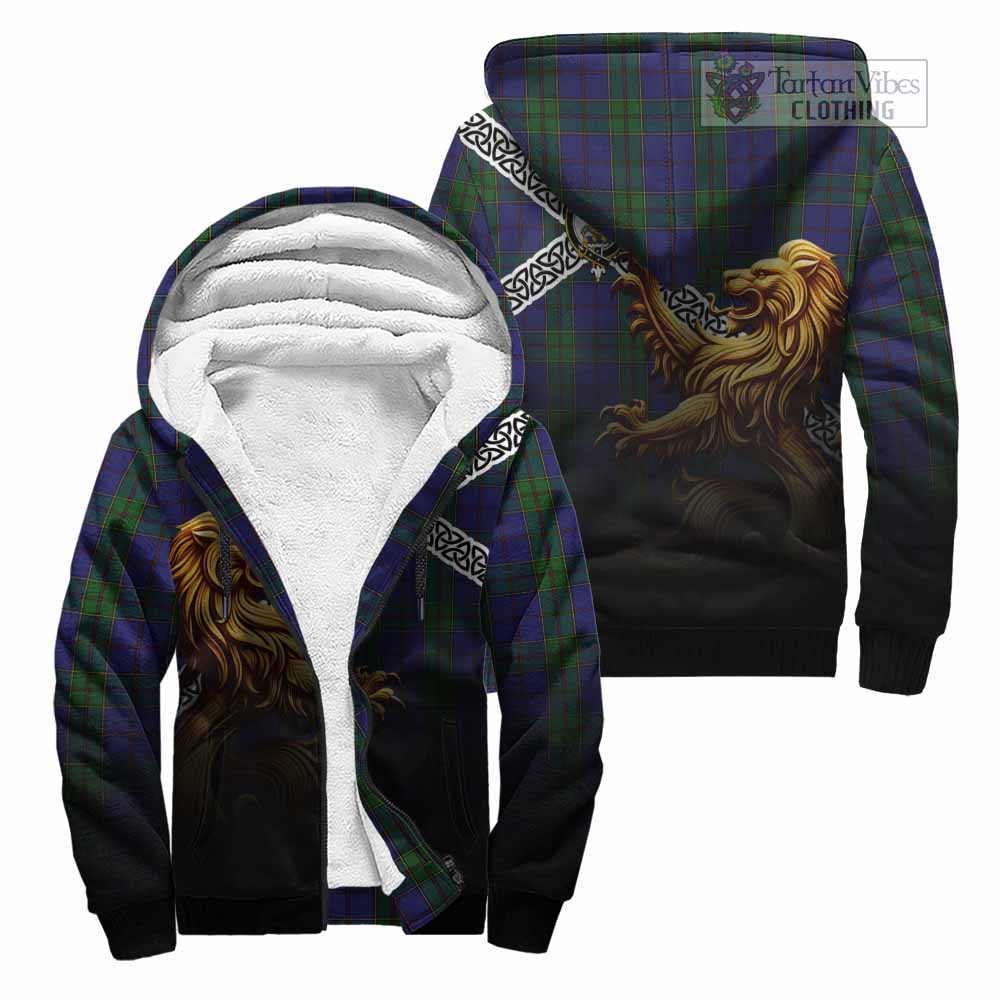 Tartan Vibes Clothing Strachan Crest Tartan Sherpa Hoodie with Golden Lion Emblem Celtic Style