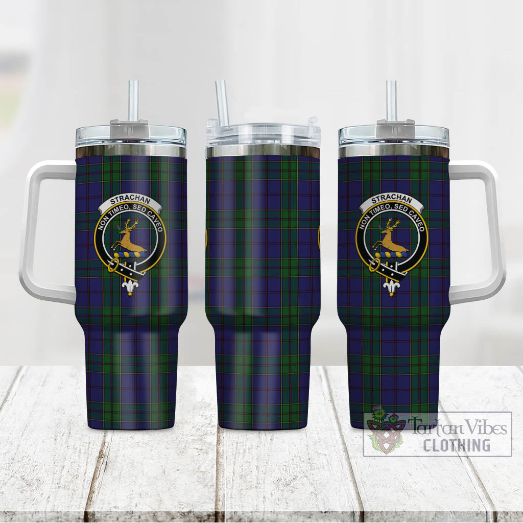 Tartan Vibes Clothing Strachan Tartan and Family Crest Tumbler with Handle