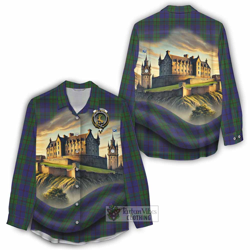 Tartan Vibes Clothing Strachan Tartan Family Crest Women's Casual Shirt with Scottish Ancient Castle Style
