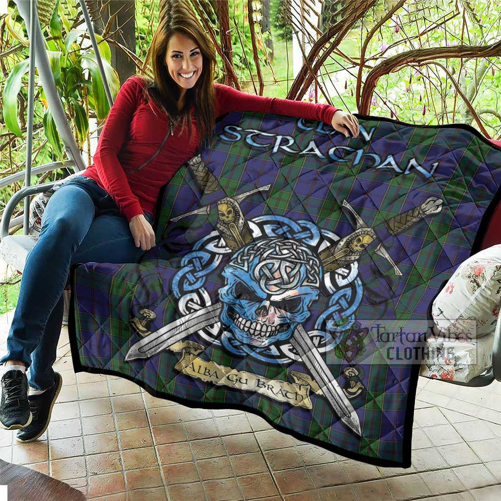 Tartan Vibes Clothing Strachan Tartan Quilt with Celtic Skull Alba Gu Brath Style