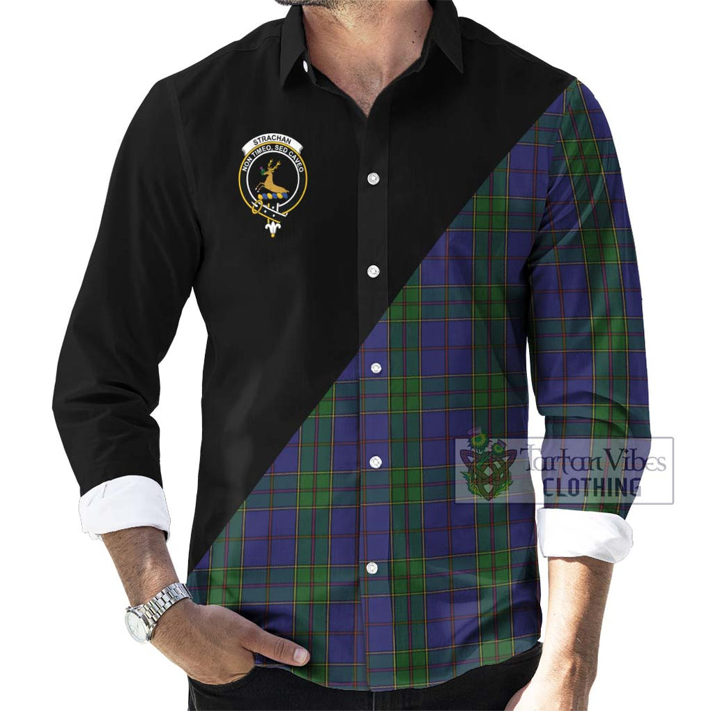 Strachan Tartan Long Sleeve Button Shirt with Family Crest and Military Logo Style - Tartanvibesclothing Shop