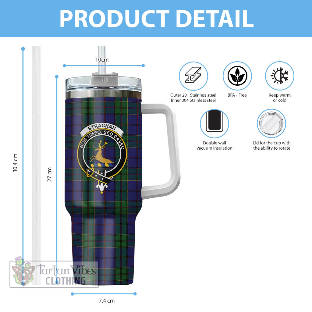 Tartan Vibes Clothing Strachan Tartan and Family Crest Tumbler with Handle