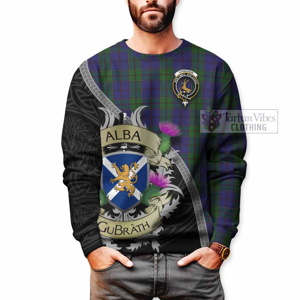 Tartan Vibes Clothing Strachan Tartan Family Crest Sweatshirt Lion Rampant Royal Thistle Shield Celtic Inspired