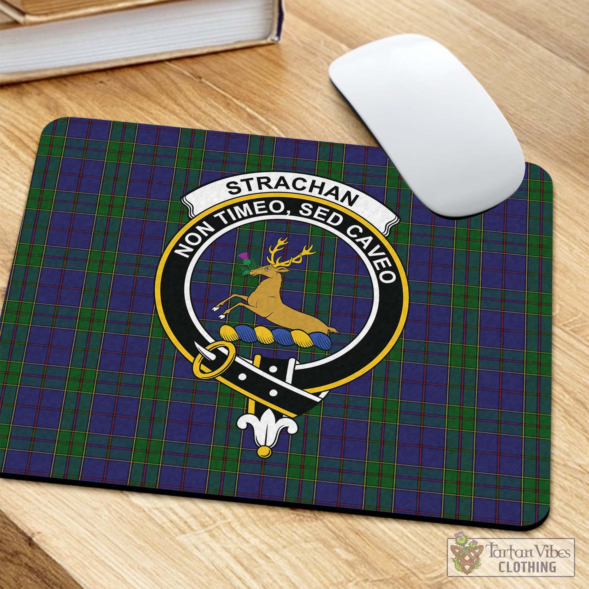 Tartan Vibes Clothing Strachan Tartan Mouse Pad with Family Crest