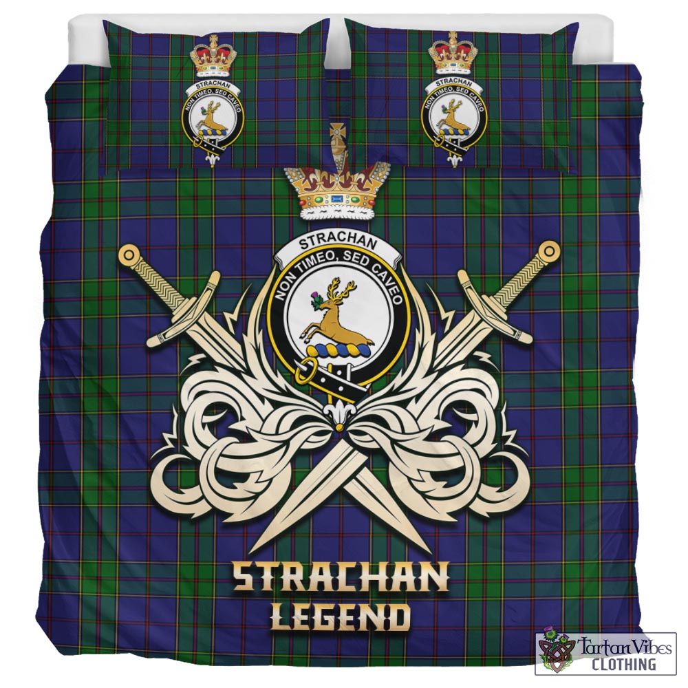 Tartan Vibes Clothing Strachan Tartan Bedding Set with Clan Crest and the Golden Sword of Courageous Legacy