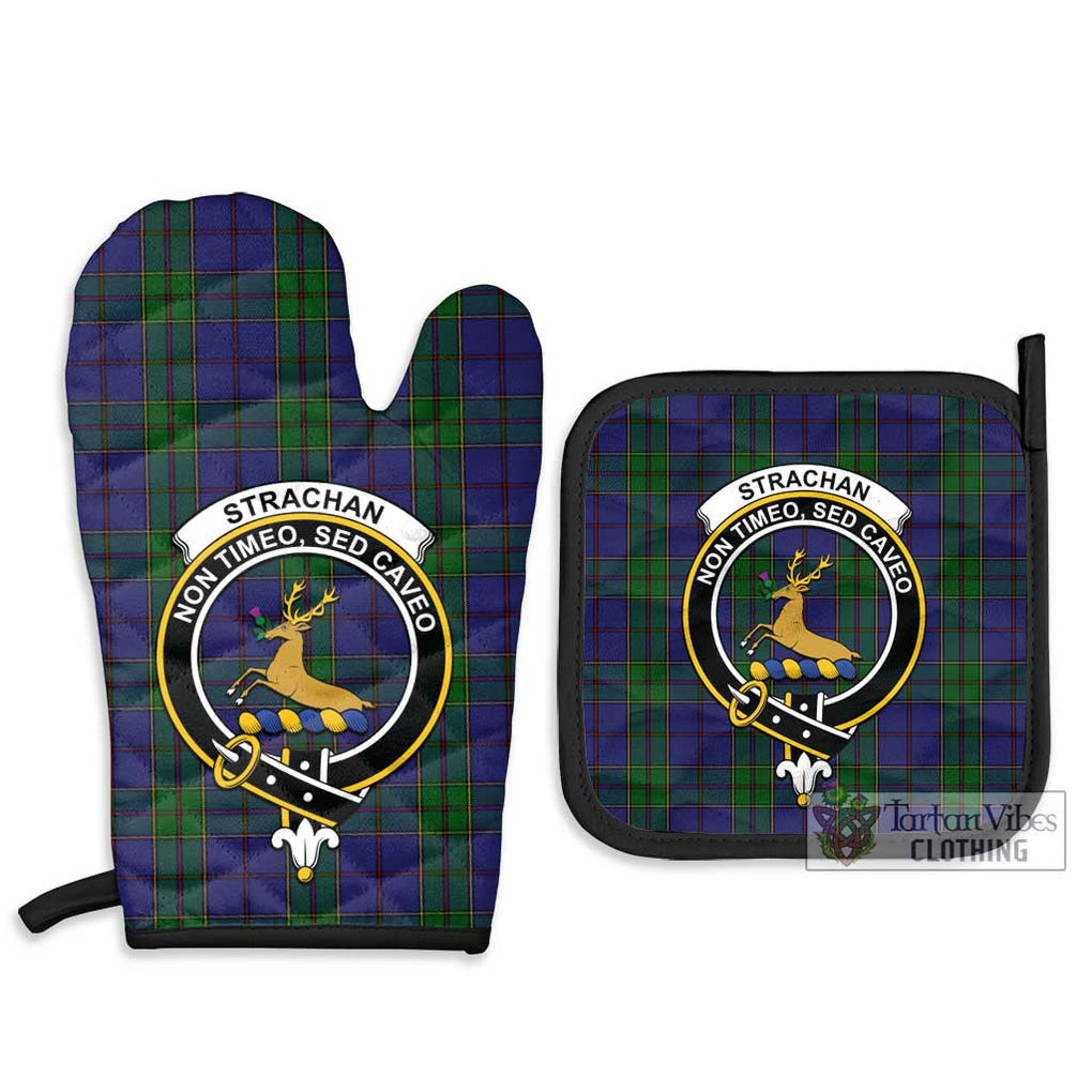 Strachan Tartan Combo Oven Mitt & Pot-Holder with Family Crest Combo 1 Oven Mitt & 2 Pot-Holder Black - Tartan Vibes Clothing