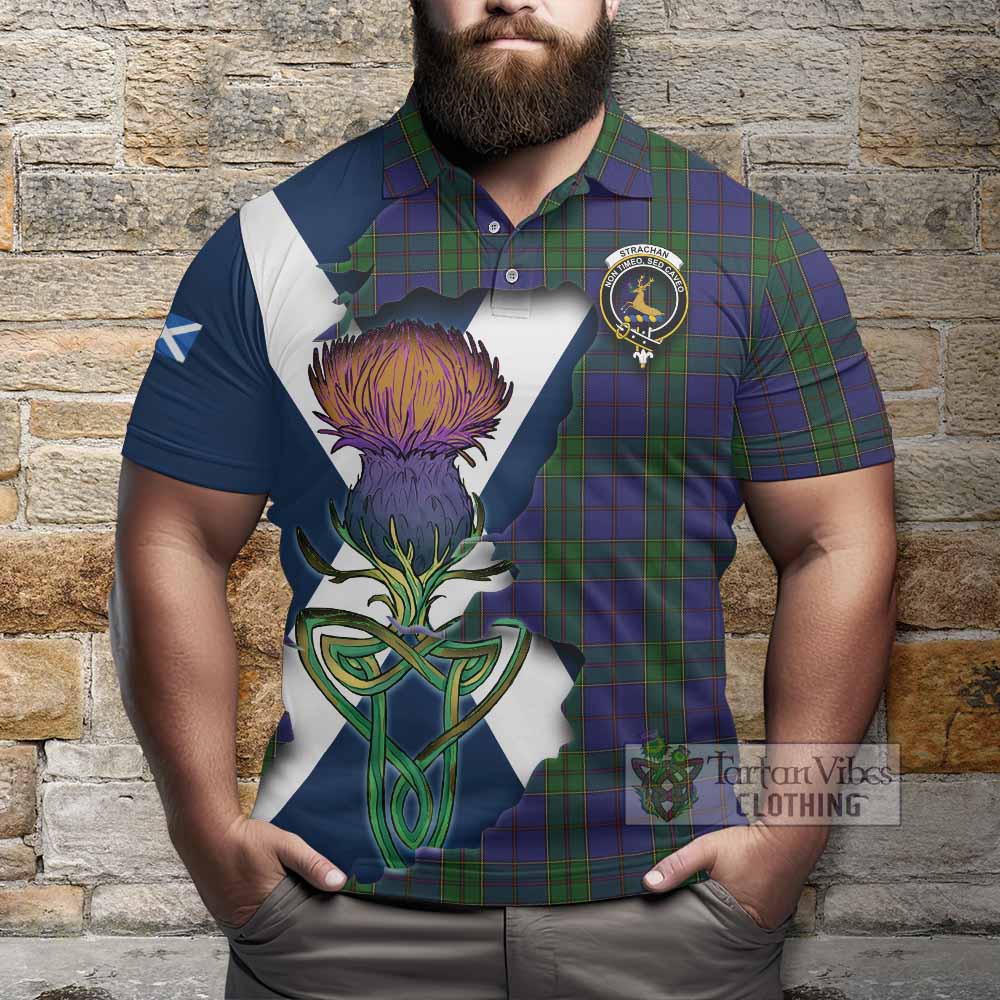 Tartan Vibes Clothing Strachan Tartan Family Crest Polo Shirt Scottish Thistle Celtic Inspired