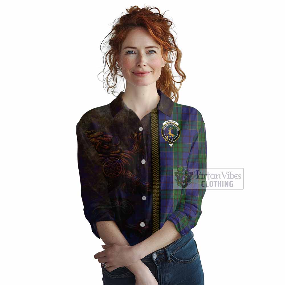 Tartan Vibes Clothing Strachan Tartan Family Crest Women's Casual Shirt Alba Gu Brath Be Brave Lion Ancient Style