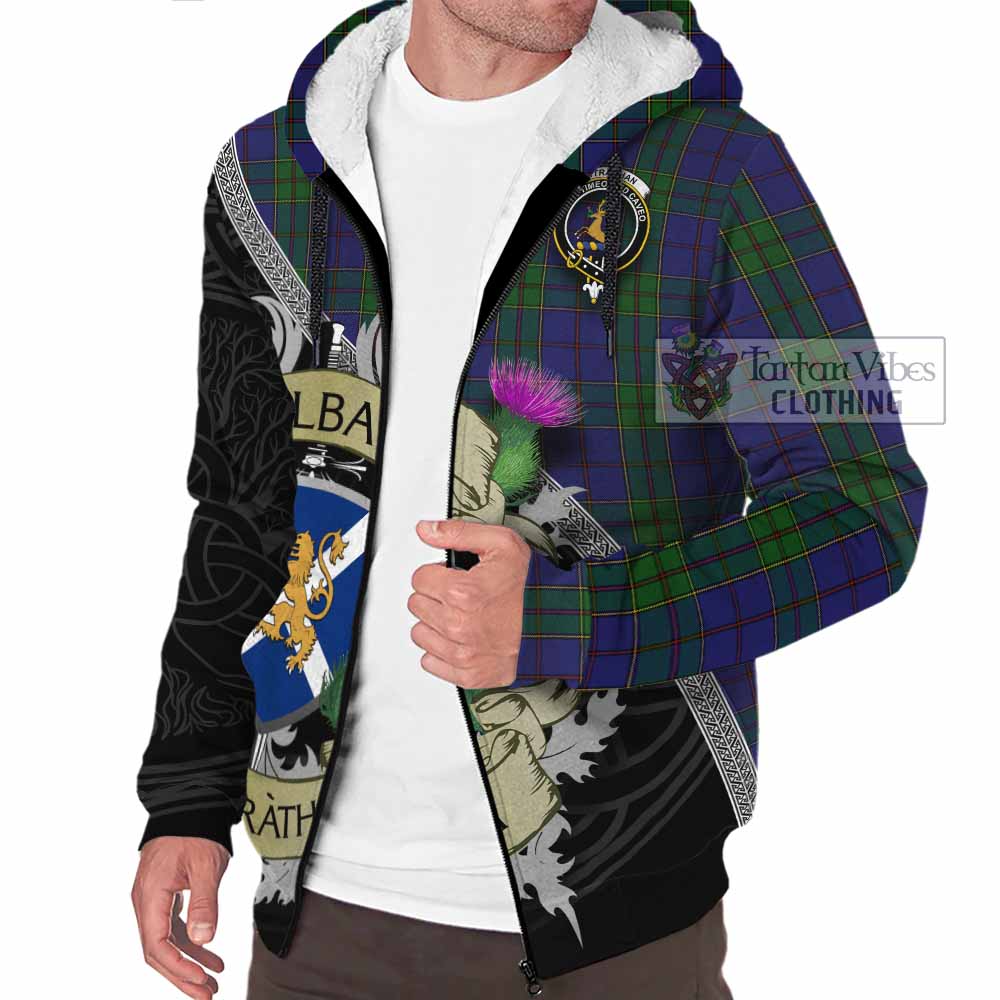 Tartan Vibes Clothing Strachan Tartan Family Crest Sherpa Hoodie Lion Rampant Royal Thistle Shield Celtic Inspired