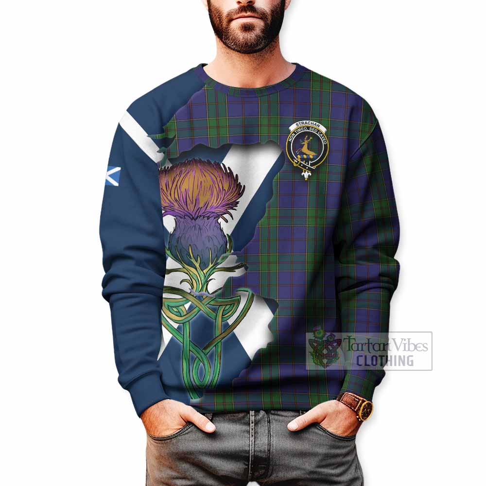 Tartan Vibes Clothing Strachan Tartan Family Crest Sweatshirt Scottish Thistle Celtic Inspired