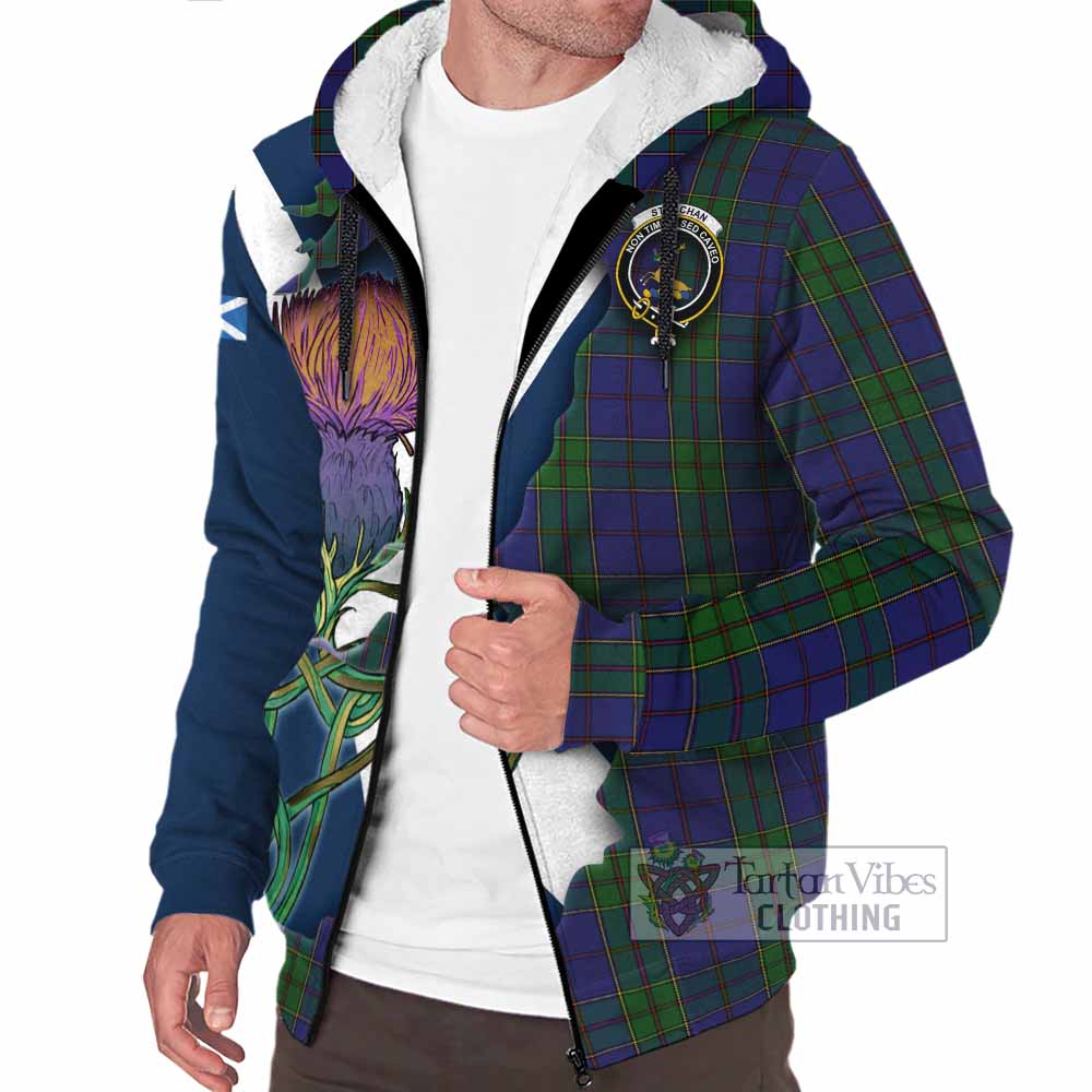 Tartan Vibes Clothing Strachan Tartan Family Crest Sherpa Hoodie Scottish Thistle Celtic Inspired