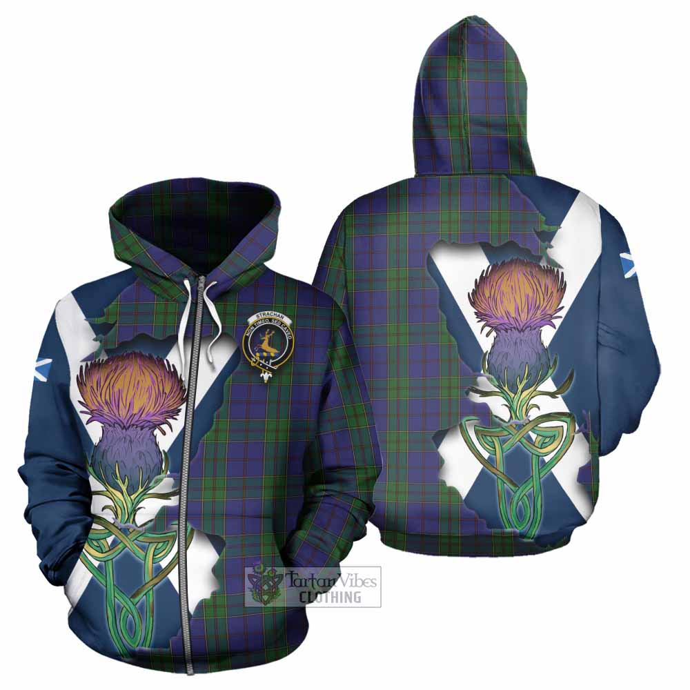 Tartan Vibes Clothing Strachan Tartan Family Crest Hoodie Scottish Thistle Celtic Inspired