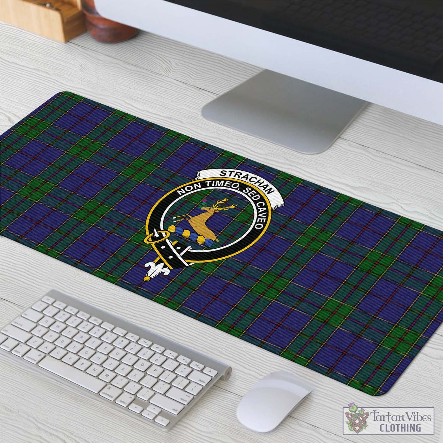Tartan Vibes Clothing Strachan Tartan Mouse Pad with Family Crest