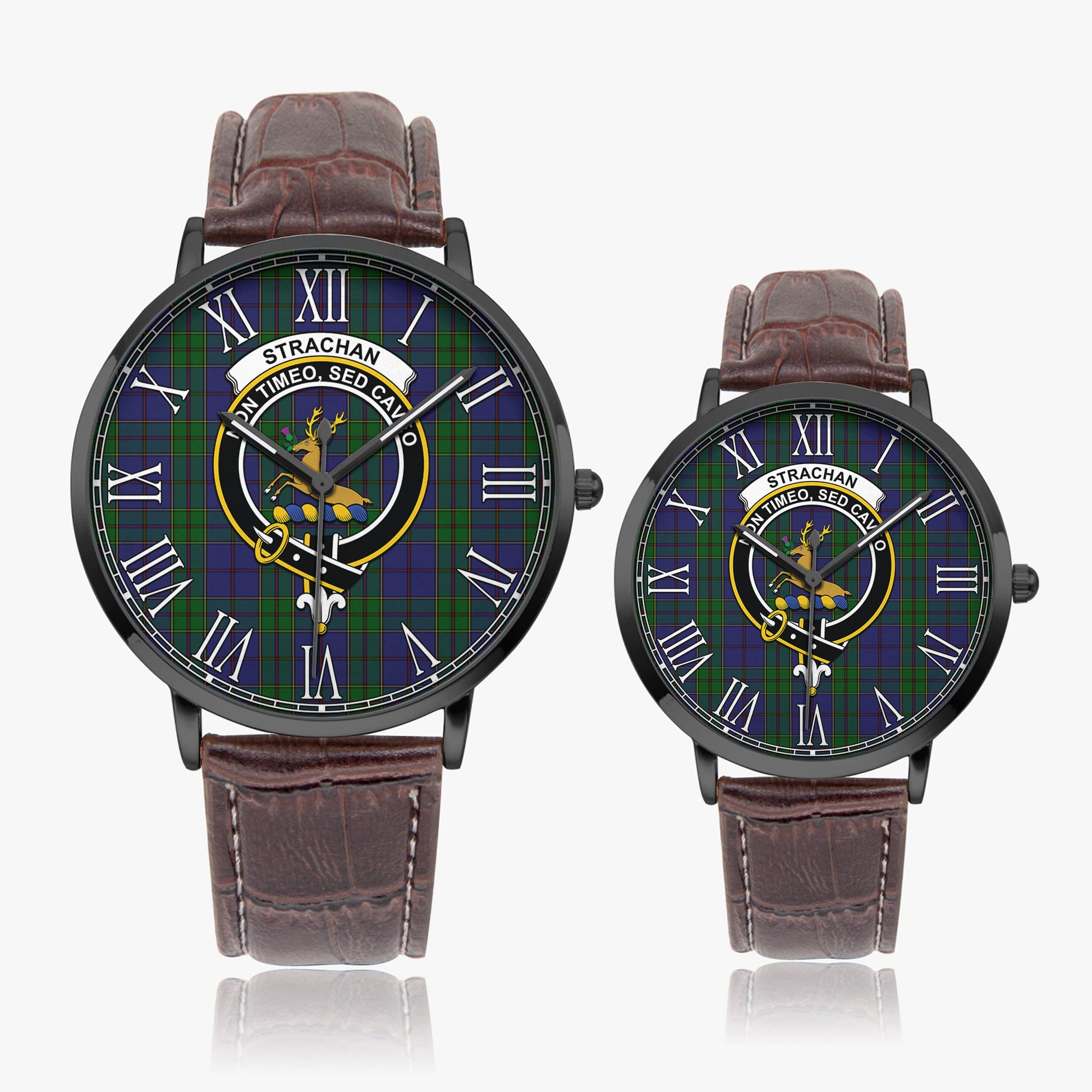 Strachan Tartan Family Crest Leather Strap Quartz Watch - Tartanvibesclothing