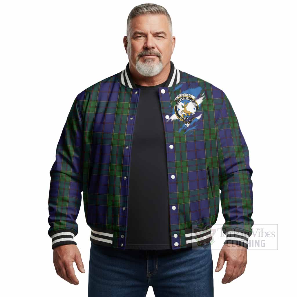 Strachan Clan Crest In Me Tartan Baseball Jacket Scotland Flag Style