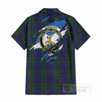 Strachan Clan Crest In Me Tartan Cotton Hawaiian Shirt Scotland Flag Style