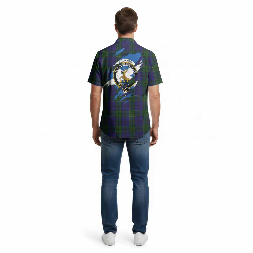Strachan Clan Crest In Me Tartan Cotton Hawaiian Shirt Scotland Flag Style