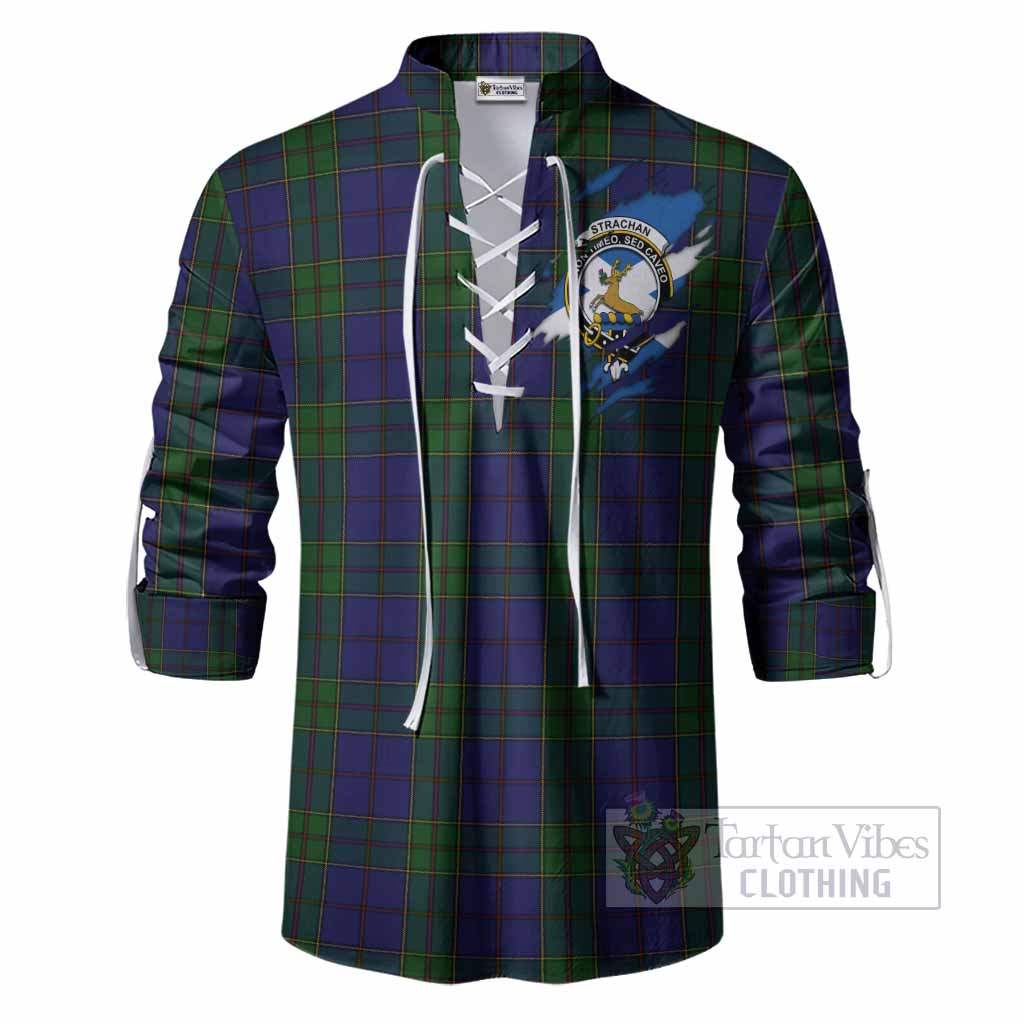 Strachan Clan Crest In Me Tartan Ghillie Shirt Scotland Flag Style