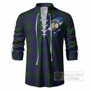 Strachan Clan Crest In Me Tartan Ghillie Shirt Scotland Flag Style