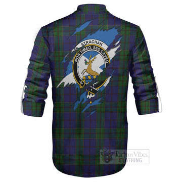Strachan Clan Crest In Me Tartan Ghillie Shirt Scotland Flag Style