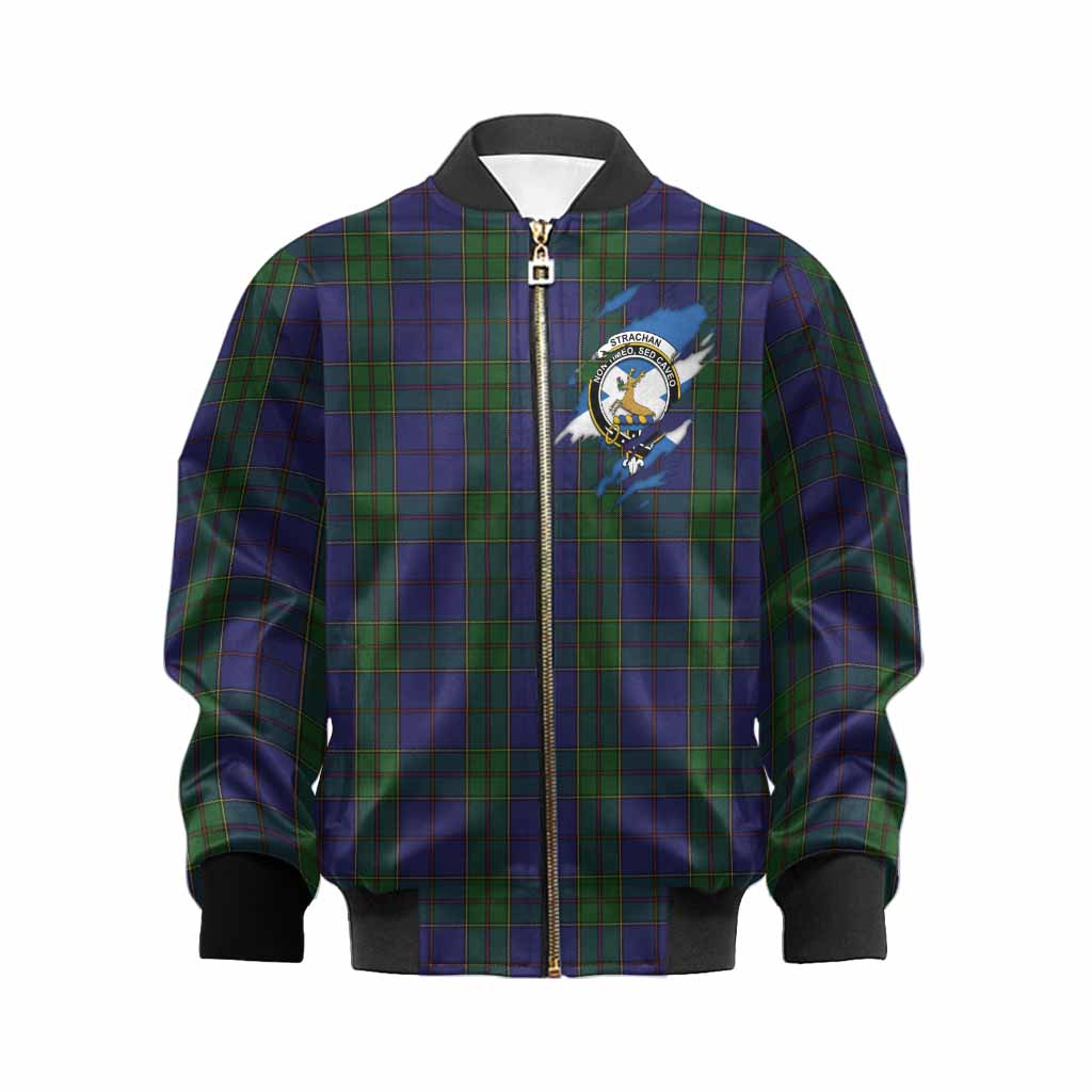 Strachan Clan Crest In Me Tartan Kid Bomber Jacket Scotland Flag Style