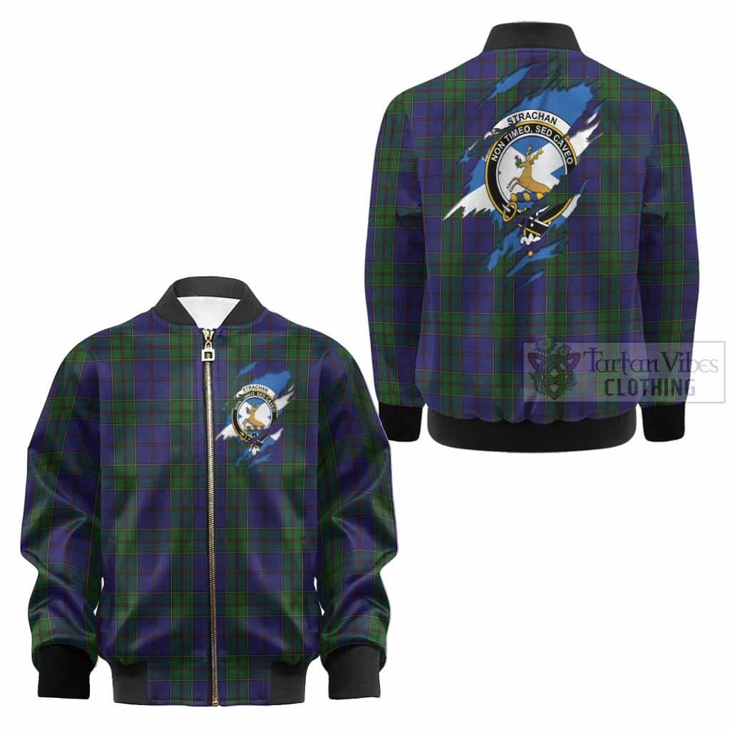 Strachan Clan Crest In Me Tartan Kid Bomber Jacket Scotland Flag Style