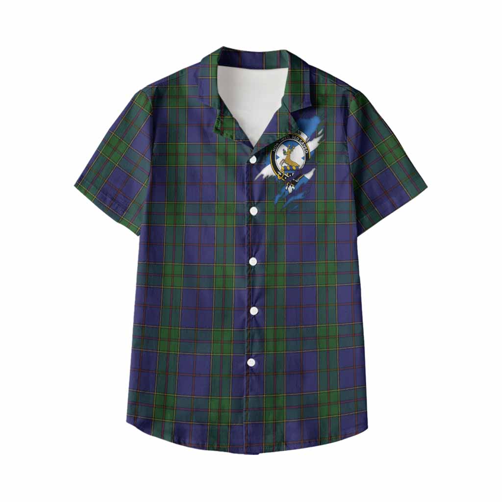Strachan Clan Crest In Me Tartan Kid Hawaiian Shirt Scotland Flag Style