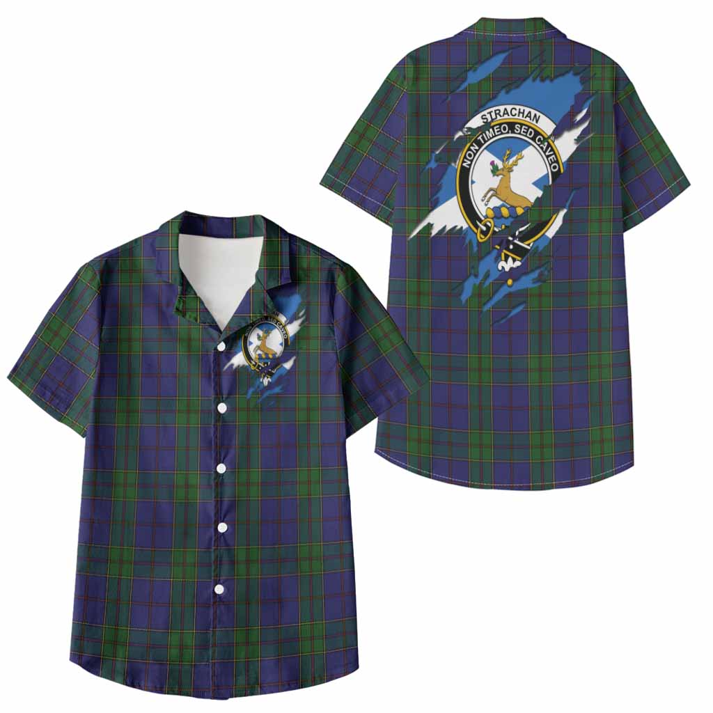 Strachan Clan Crest In Me Tartan Kid Hawaiian Shirt Scotland Flag Style