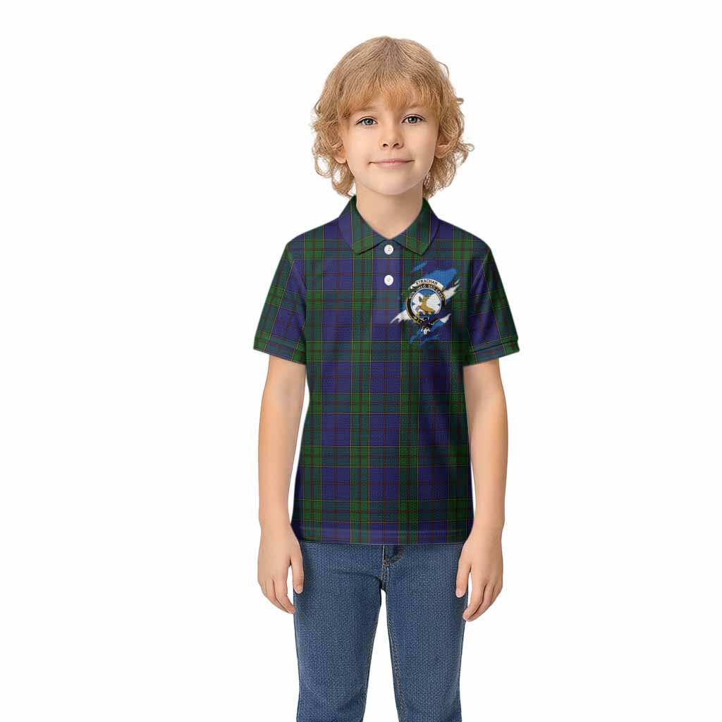 Strachan Clan Crest In Me Tartan Kid Polo Shirt Scotland Flag Style
