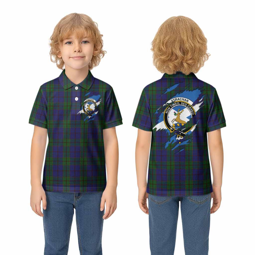 Strachan Clan Crest In Me Tartan Kid Polo Shirt Scotland Flag Style