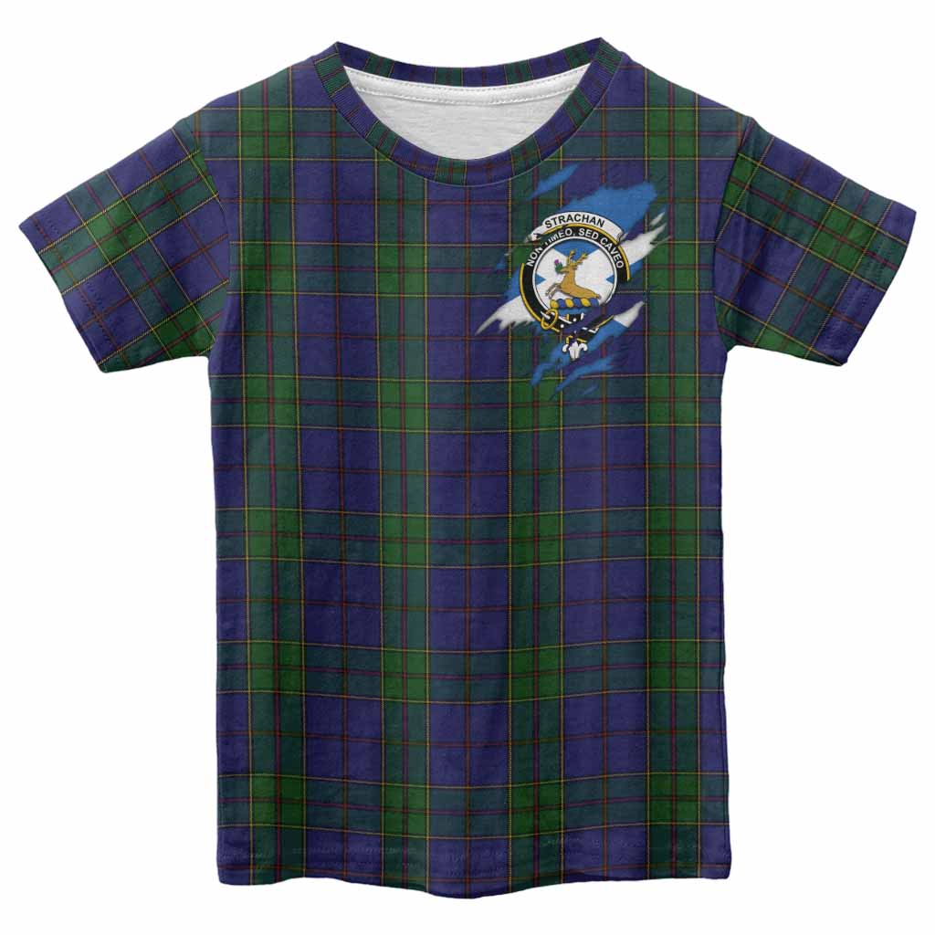 Strachan Clan Crest In Me Tartan Kid T-shirt Scotland Flag Style
