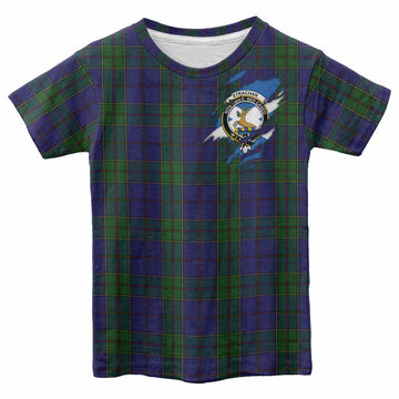 Strachan Clan Crest In Me Tartan Kid T-shirt Scotland Flag Style