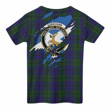 Strachan Clan Crest In Me Tartan Kid T-shirt Scotland Flag Style