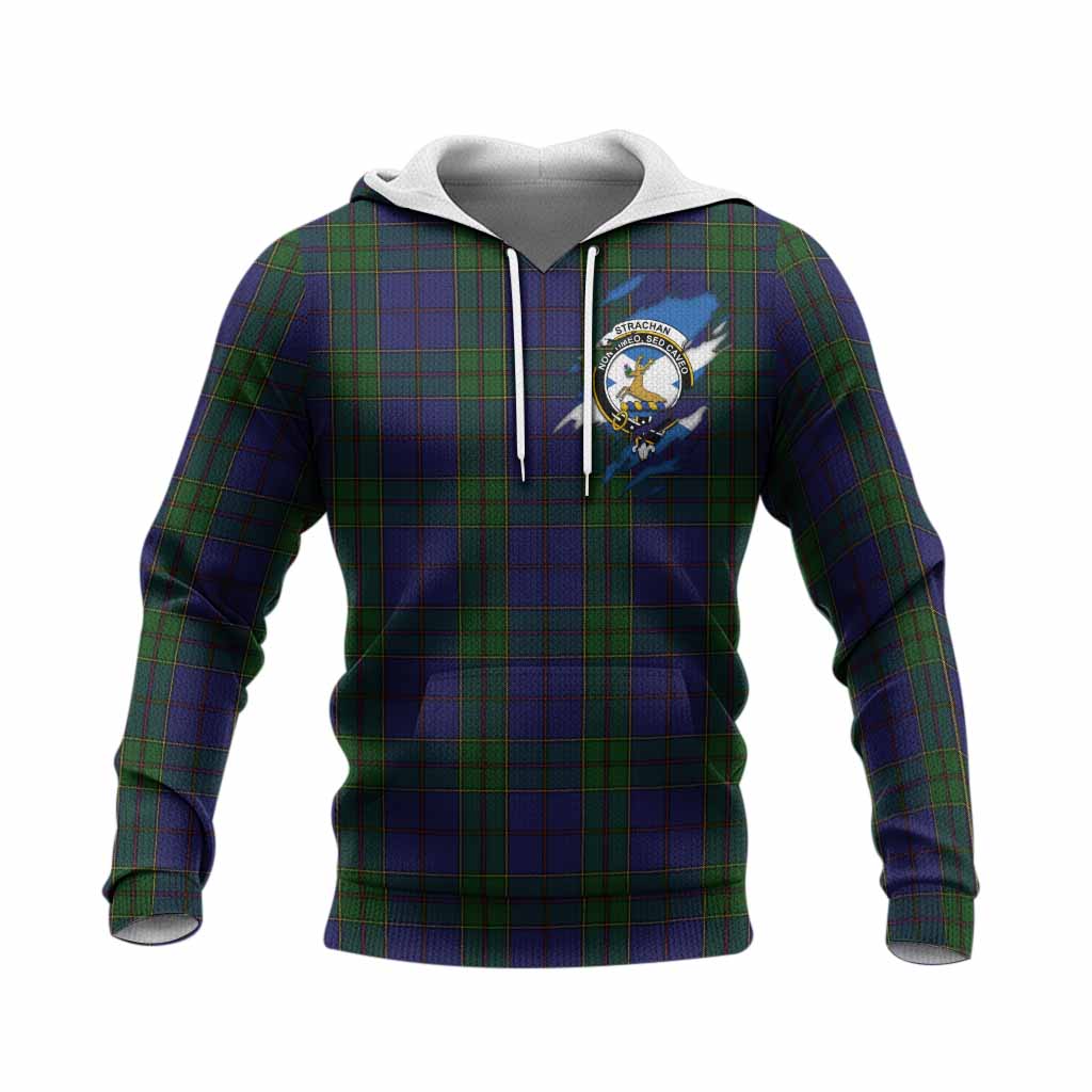 Strachan Clan Crest In Me Tartan Knitted Hoodie Scotland Flag Style