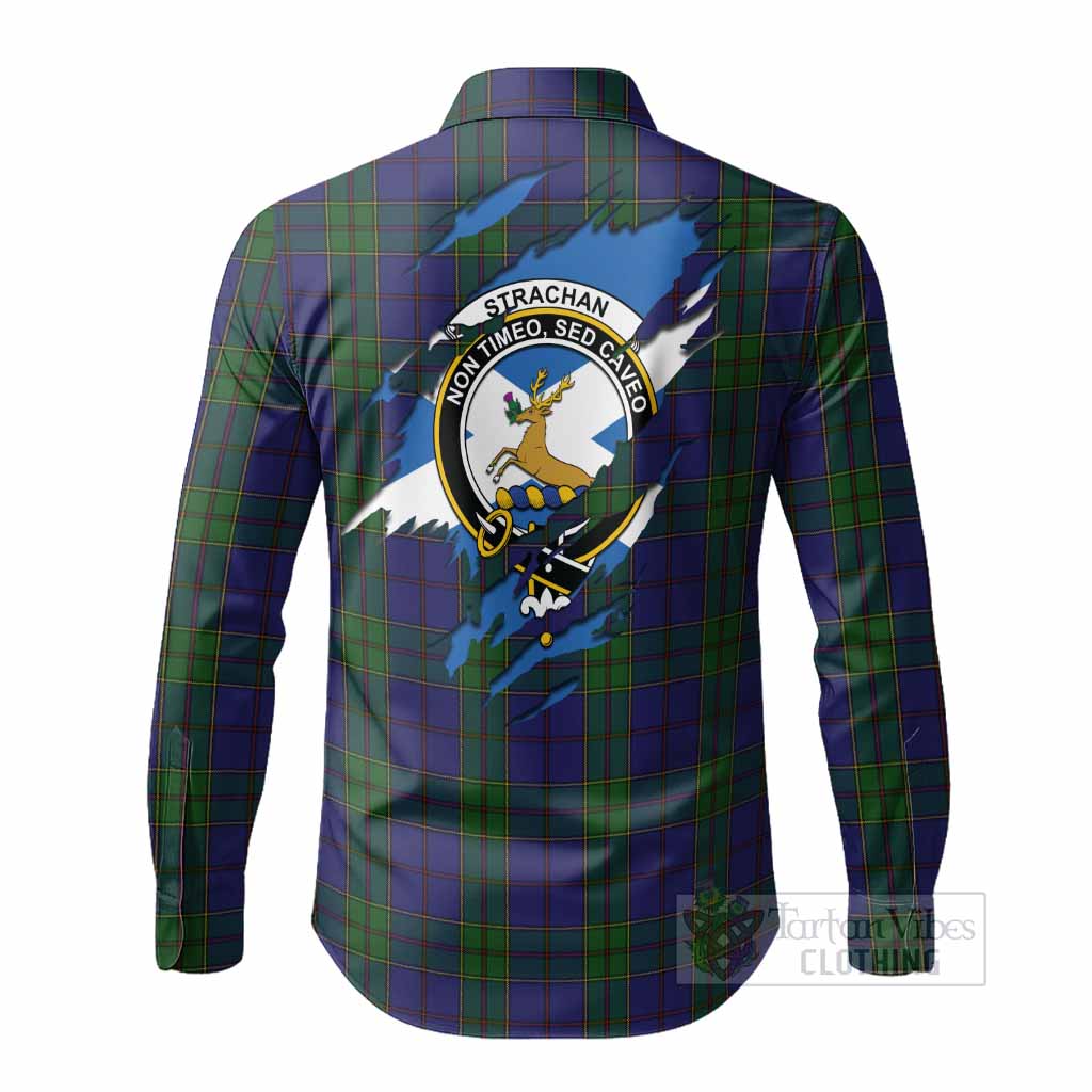 Strachan Clan Crest In Me Tartan Long Sleeve Button Shirts Scotland Flag Style