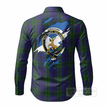 Strachan Clan Crest In Me Tartan Long Sleeve Button Shirts Scotland Flag Style