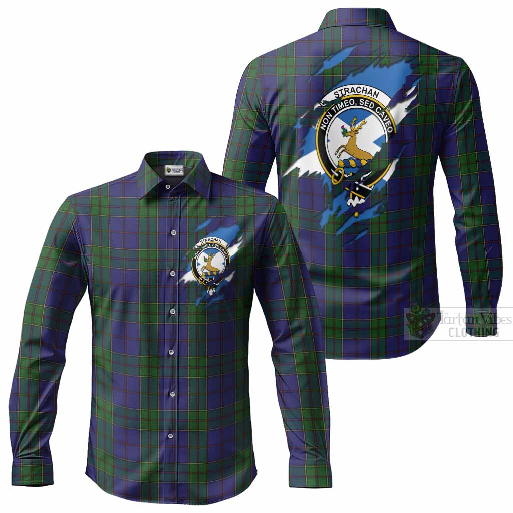 Strachan Clan Crest In Me Tartan Long Sleeve Button Shirts Scotland Flag Style