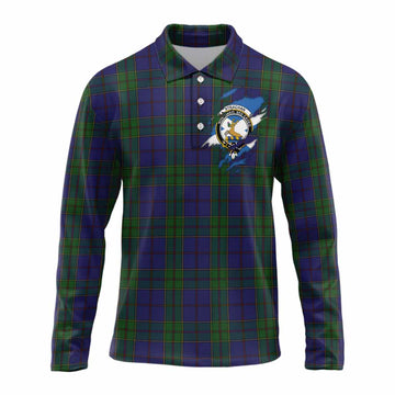 Strachan Clan Crest In Me Tartan Long Sleeve Polo Shirt Scotland Flag Style