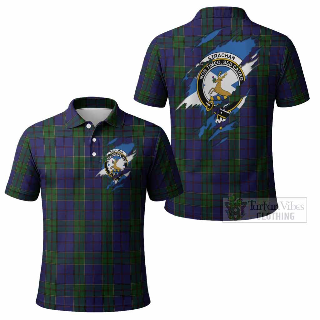 Strachan Clan Crest In Me Tartan Polo Shirt Scotland Flag Style