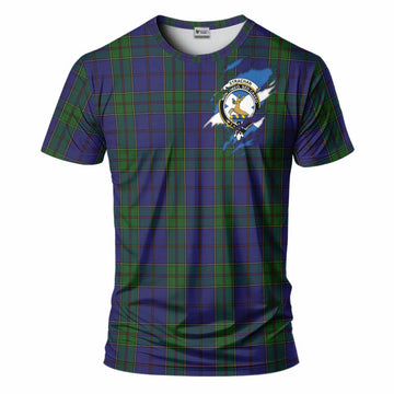 Strachan Clan Crest In Me Tartan T-Shirt Scotland Flag Style