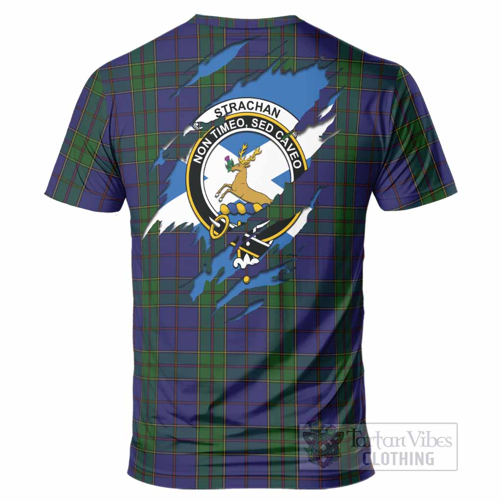 Strachan Clan Crest In Me Tartan T-Shirt Scotland Flag Style