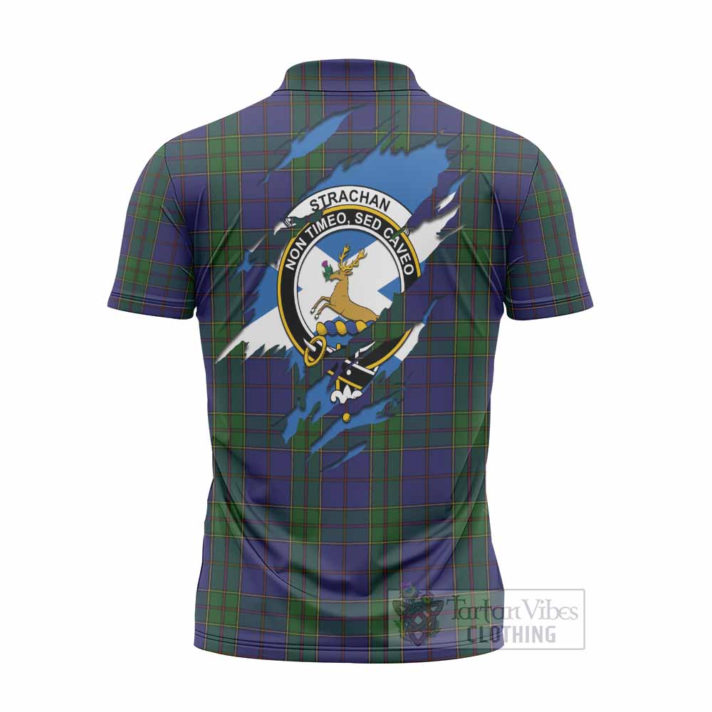 Strachan Clan Crest In Me Tartan Zipper Polo Shirt Scotland Flag Style