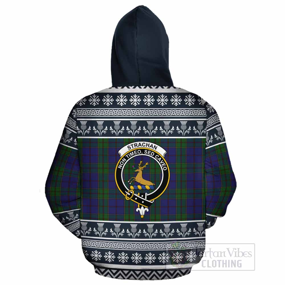 Strachan Clan Tartan Christmas Cotton Hoodie with Family Crest - Tartan Vibes Clothing