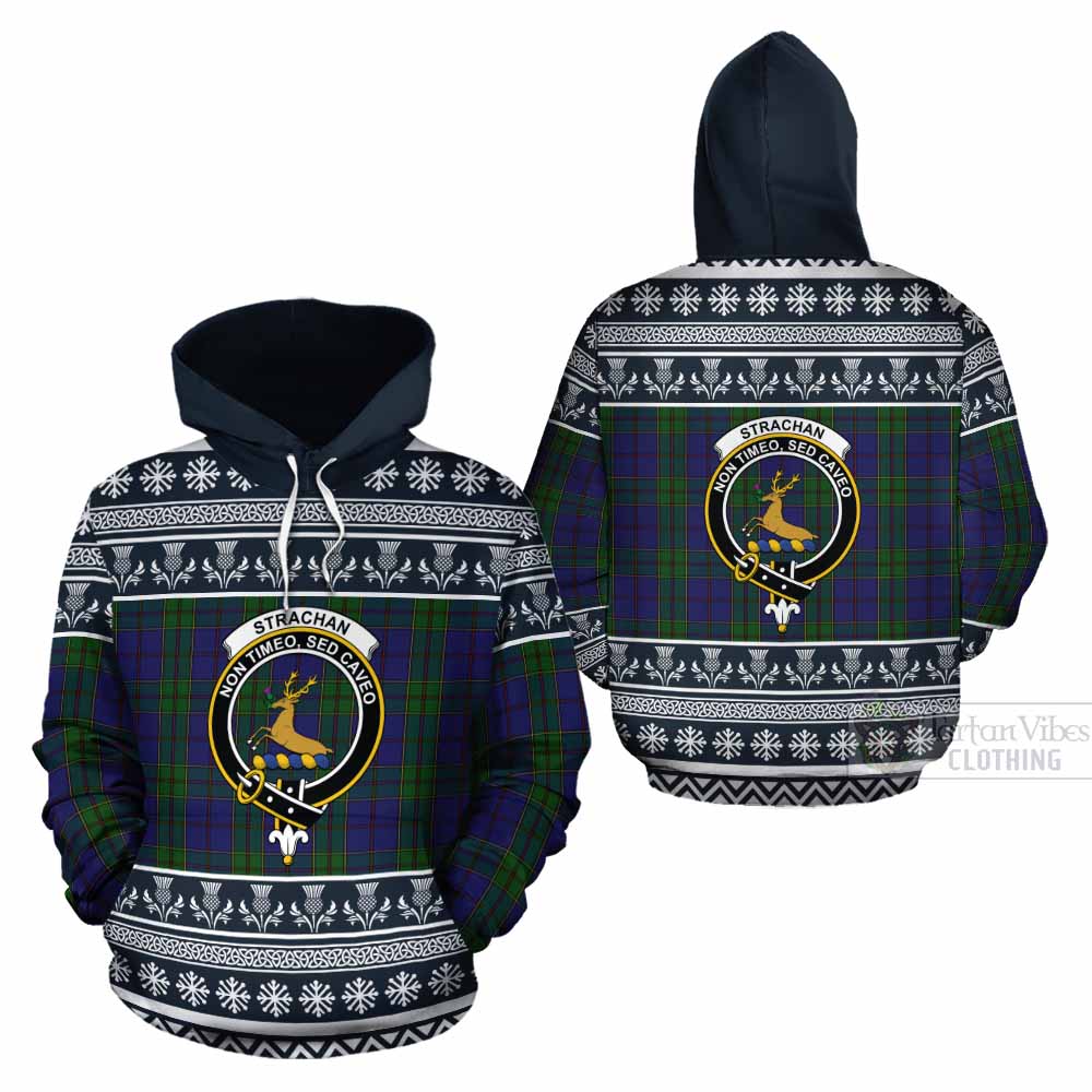 Strachan Clan Tartan Christmas Cotton Hoodie with Family Crest - Tartan Vibes Clothing