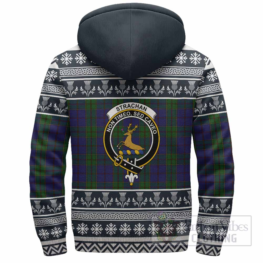 Strachan Clan Tartan Christmas Fleece Hoodie with Family Crest - Tartan Vibes Clothing